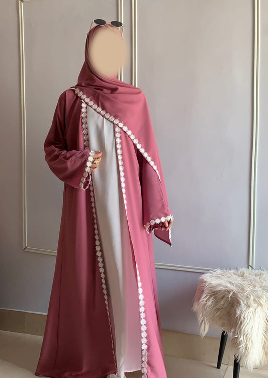 Lacey Kimono Abaya with Attached Inner