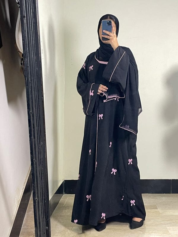 Pookie Bow Abaya with Scarf - Front Open Baggy Pippin