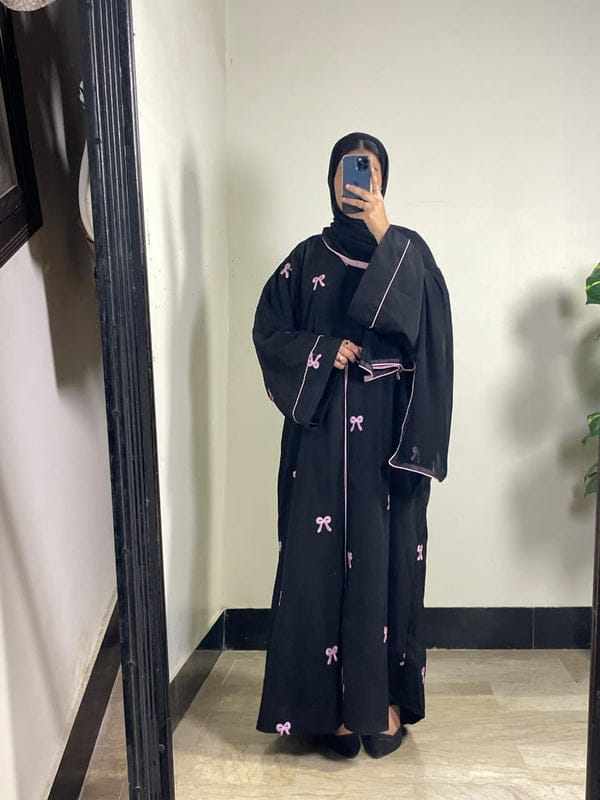 Pookie Bow Abaya with Scarf - Front Open Baggy Pippin