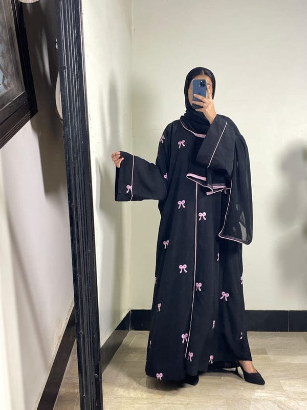 Pookie Bow Abaya with Scarf - Front Open Baggy Pippin