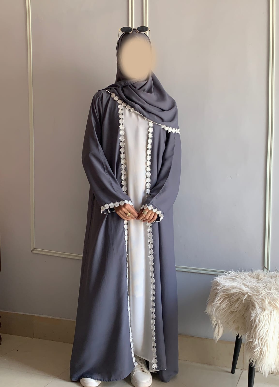 Lacey Kimono Abaya with Attached Inner