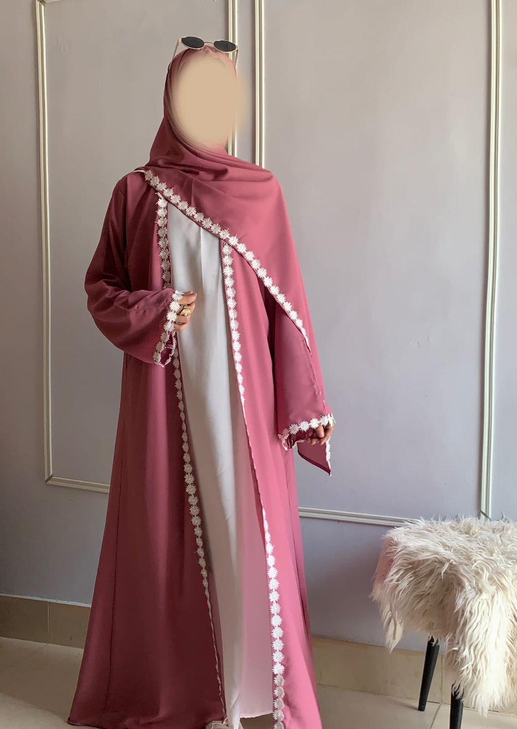 Lacey Kimono Abaya with Attached Inner