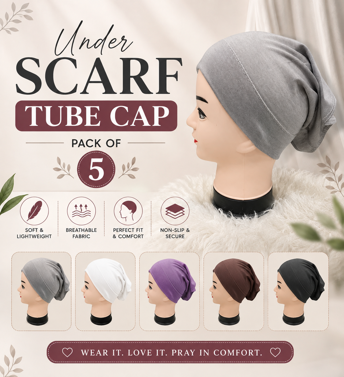 Under Scarf Tube Cap Pack Of 5