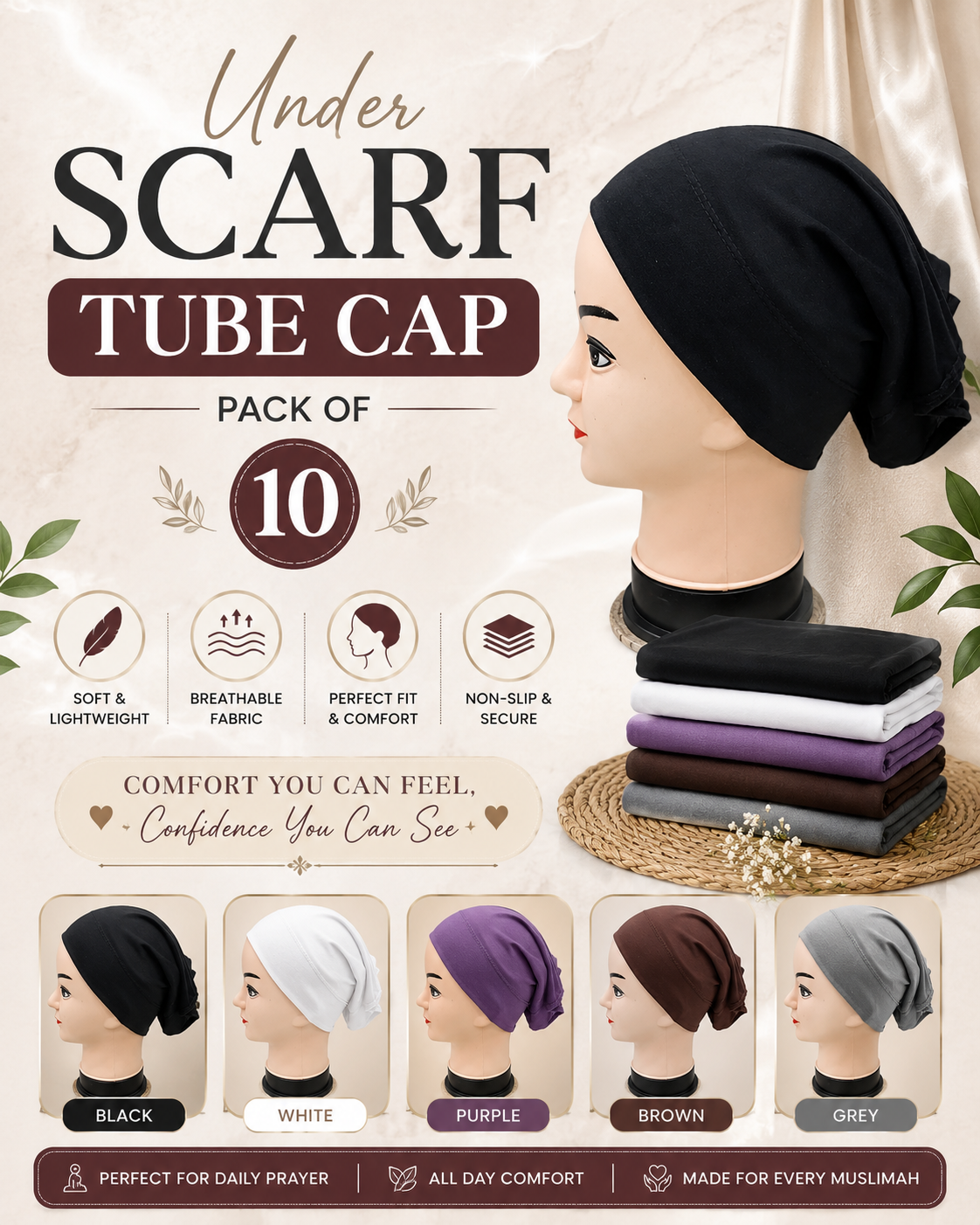 Under Scarf Tube Cap Pack Of 10