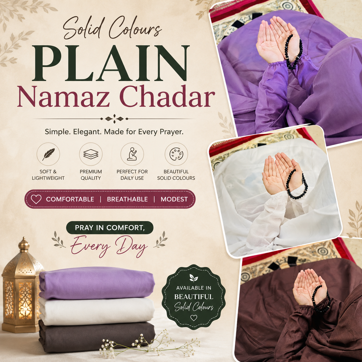 Big Size Full Coverage Plain Namaz Chadar Full Sleeves With Solid Colours