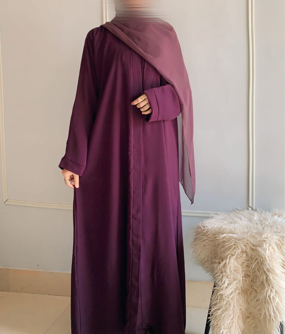 Basic Front Open Abaya with Scarf