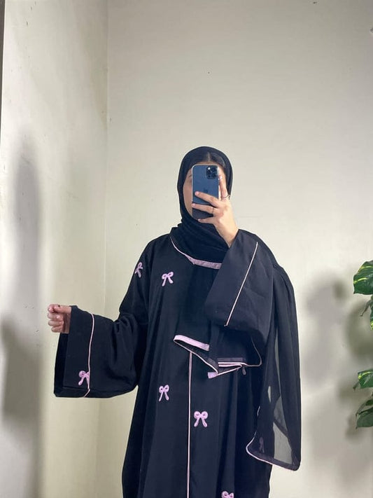 Pookie Bow Abaya with Scarf - Front Open Baggy Pippin