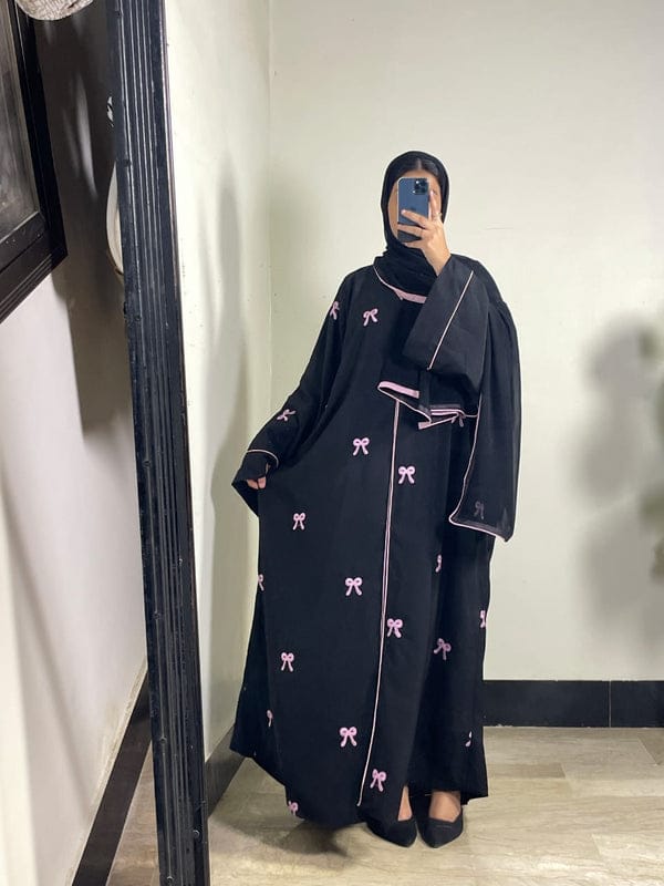 Pookie Bow Abaya with Scarf - Front Open Baggy Pippin