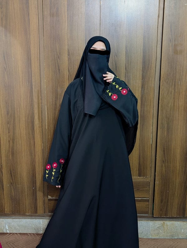 Sleeves Embroidered Abaya Rose