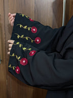 Sleeves Embroidered Abaya Rose