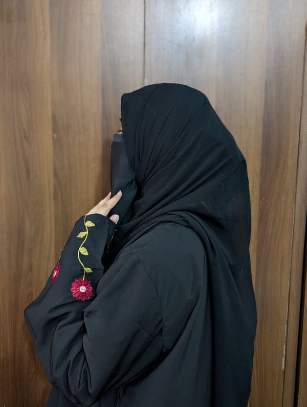 Sleeves Embroidered Abaya Rose