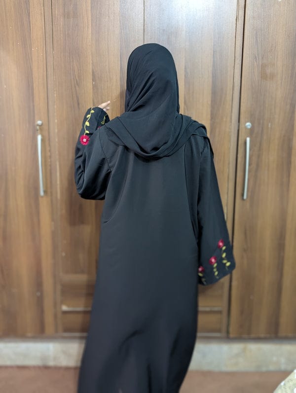 Sleeves Embroidered Abaya Rose
