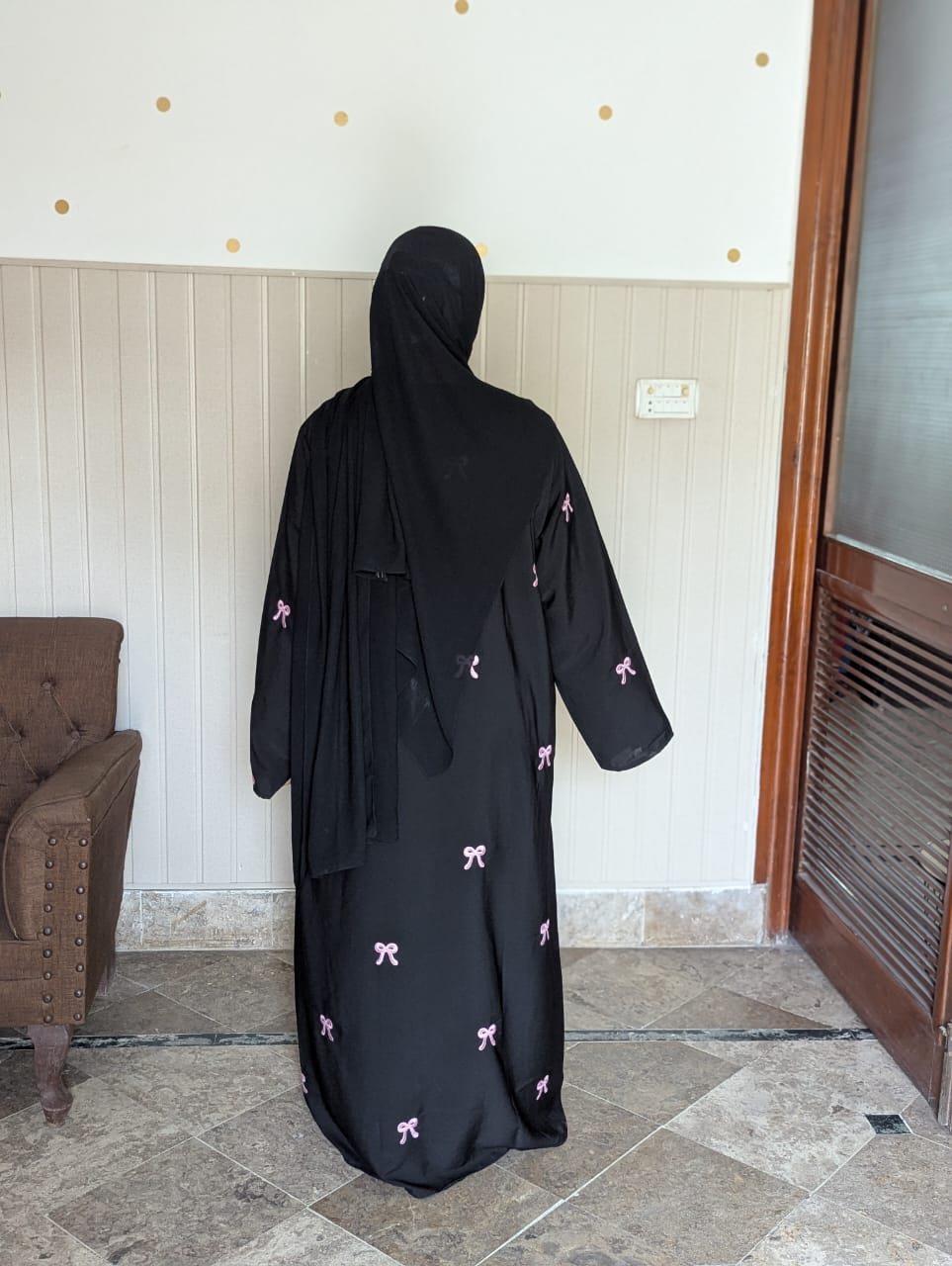 Embroidered Maxi Bow Abaya