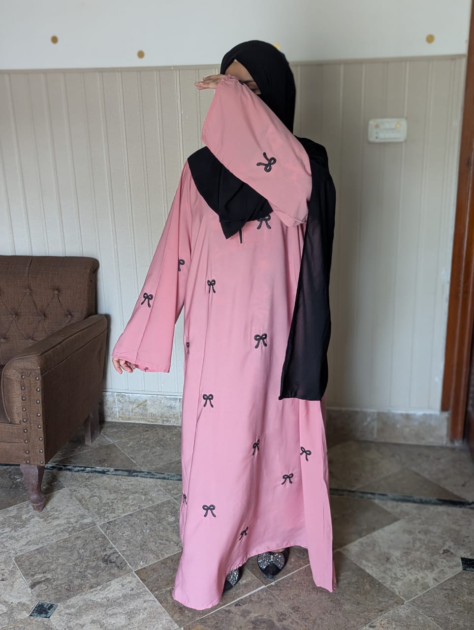 Embroidered Maxi Bow Abaya