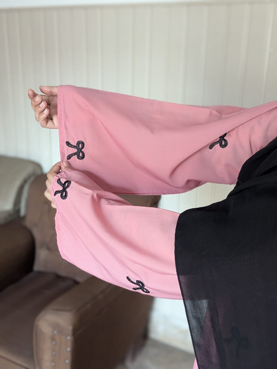 Embroidered Maxi Bow Abaya