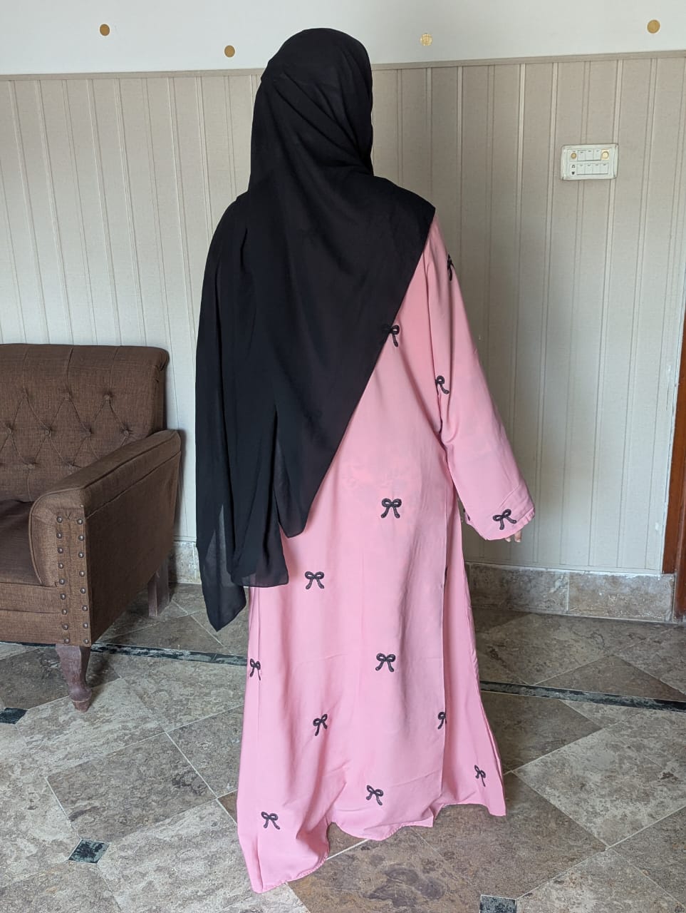 Embroidered Maxi Bow Abaya