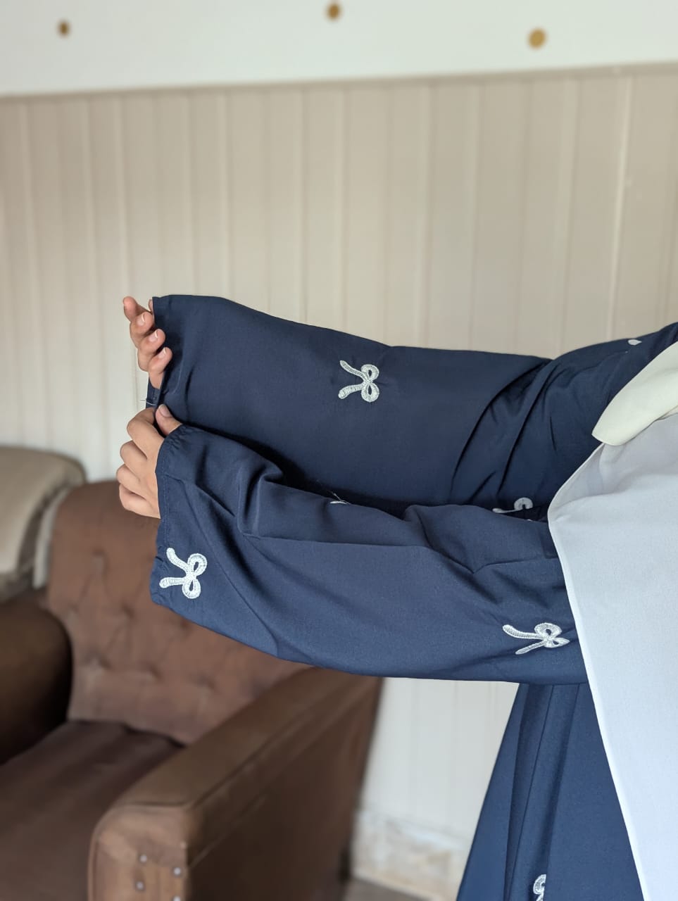 Embroidered Maxi Bow Abaya