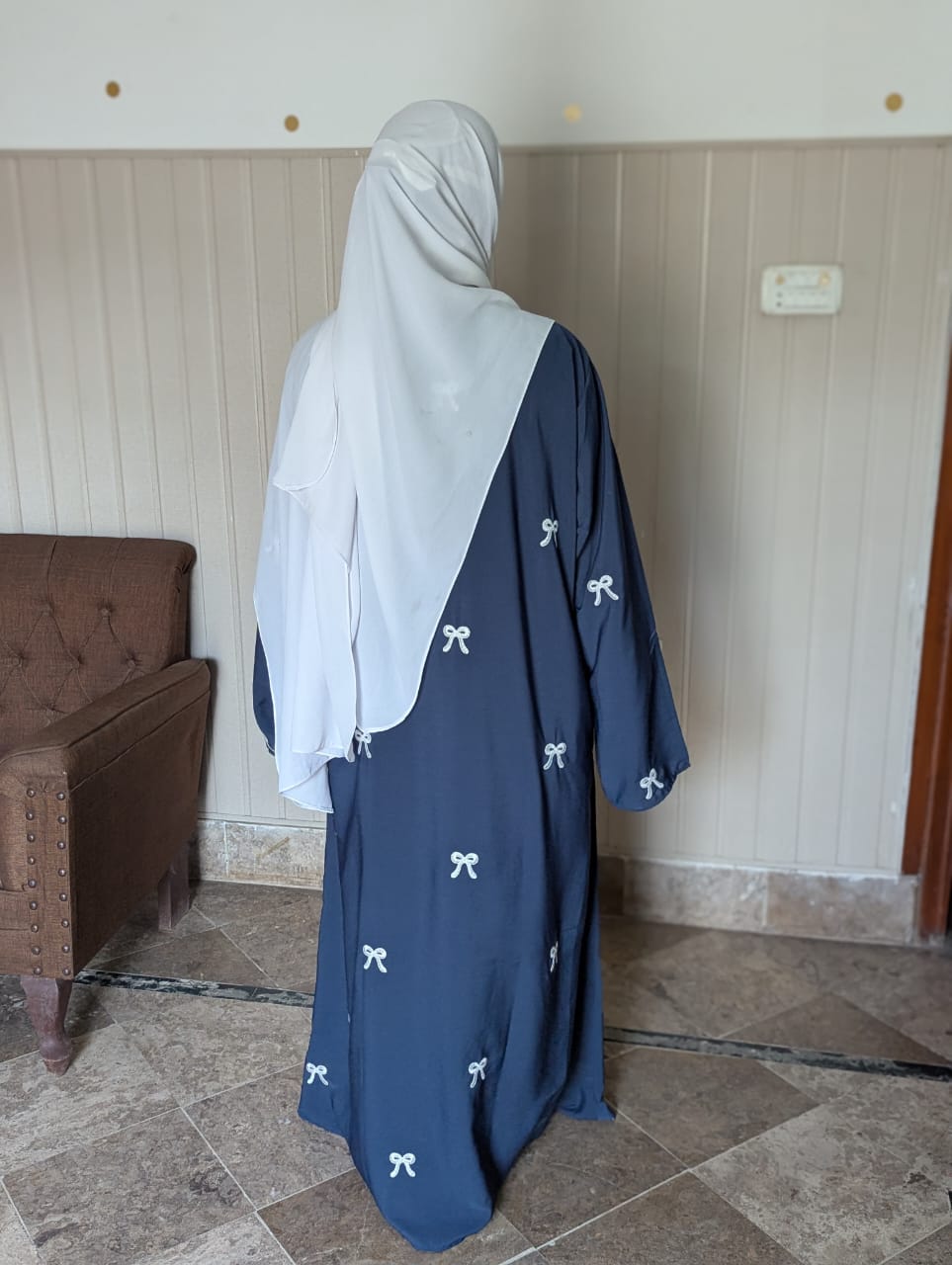 Embroidered Maxi Bow Abaya