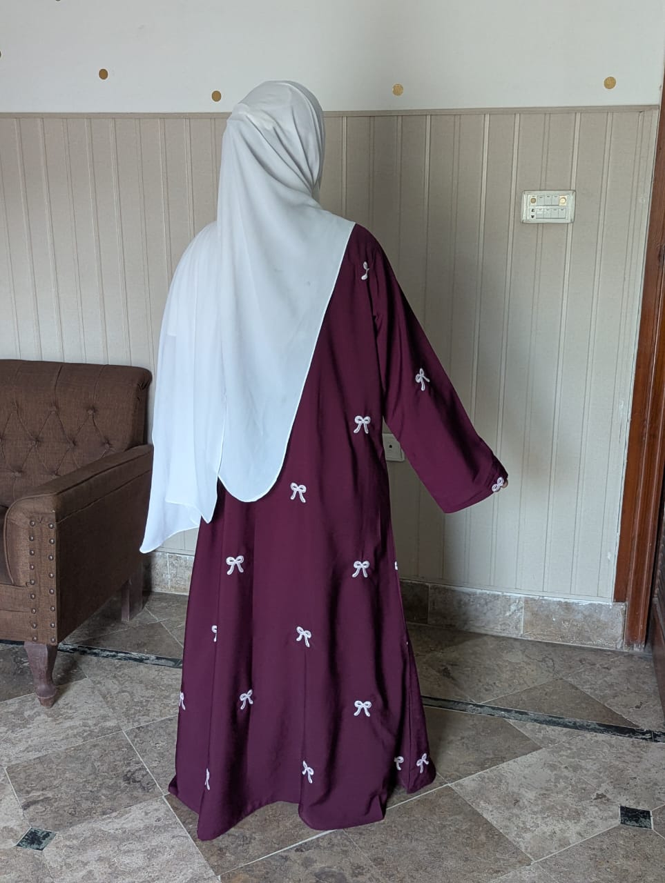 Embroidered Maxi Bow Abaya