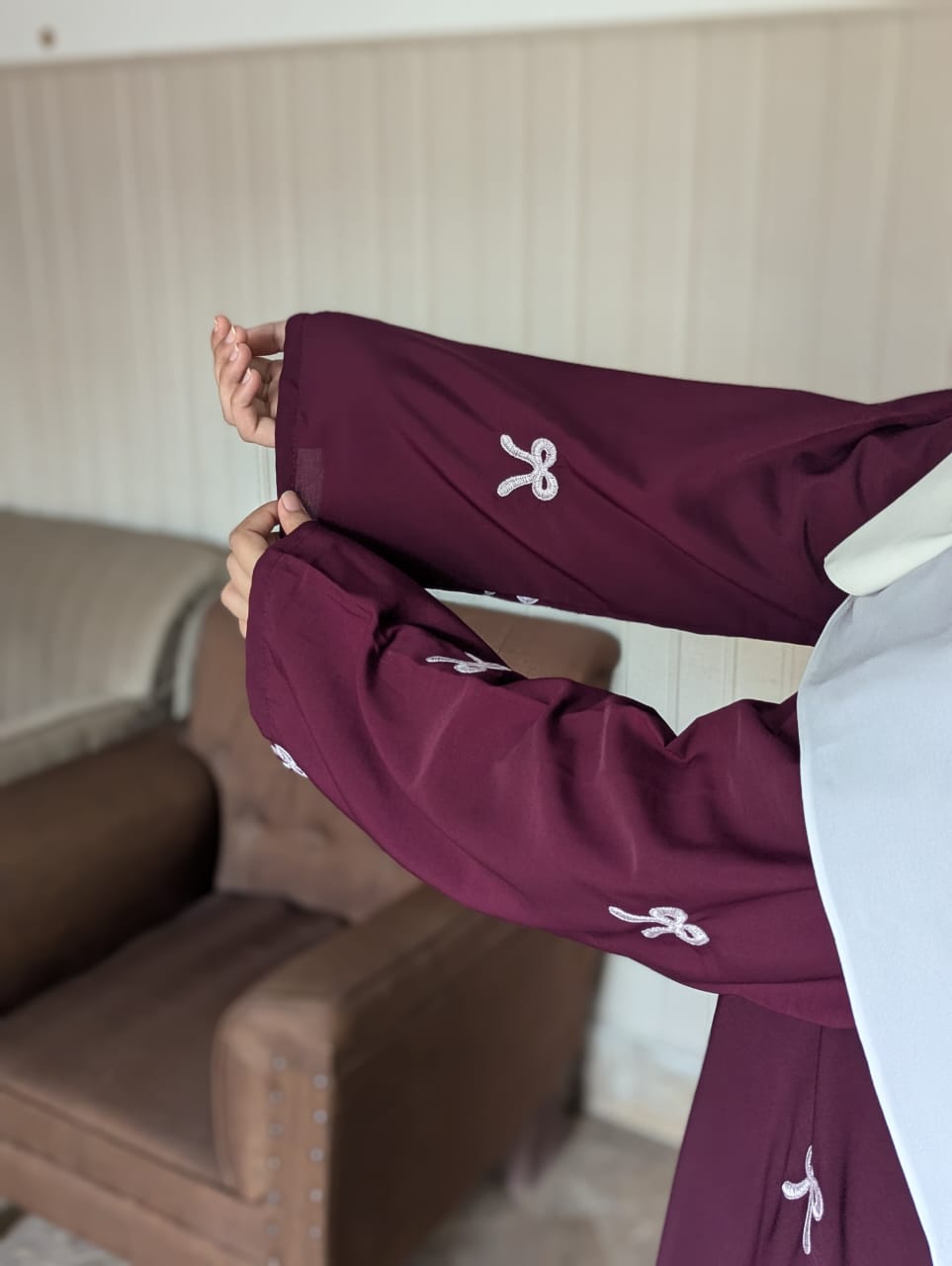 Embroidered Maxi Bow Abaya