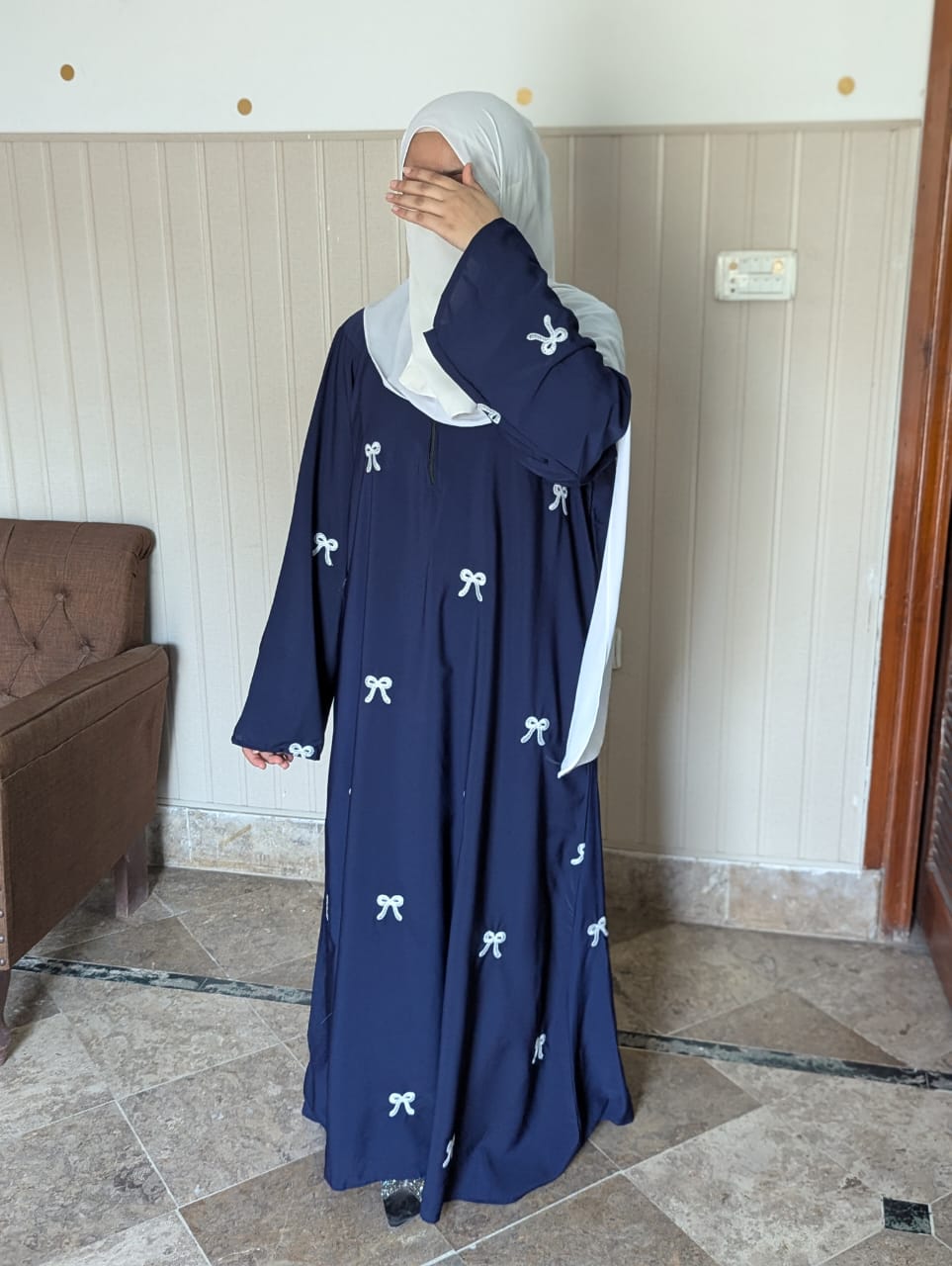 Embroidered Maxi Bow Abaya