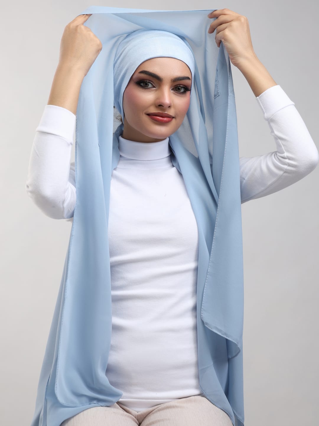 Instant Georgette Hijab With Built-in Magnets Ice Blue