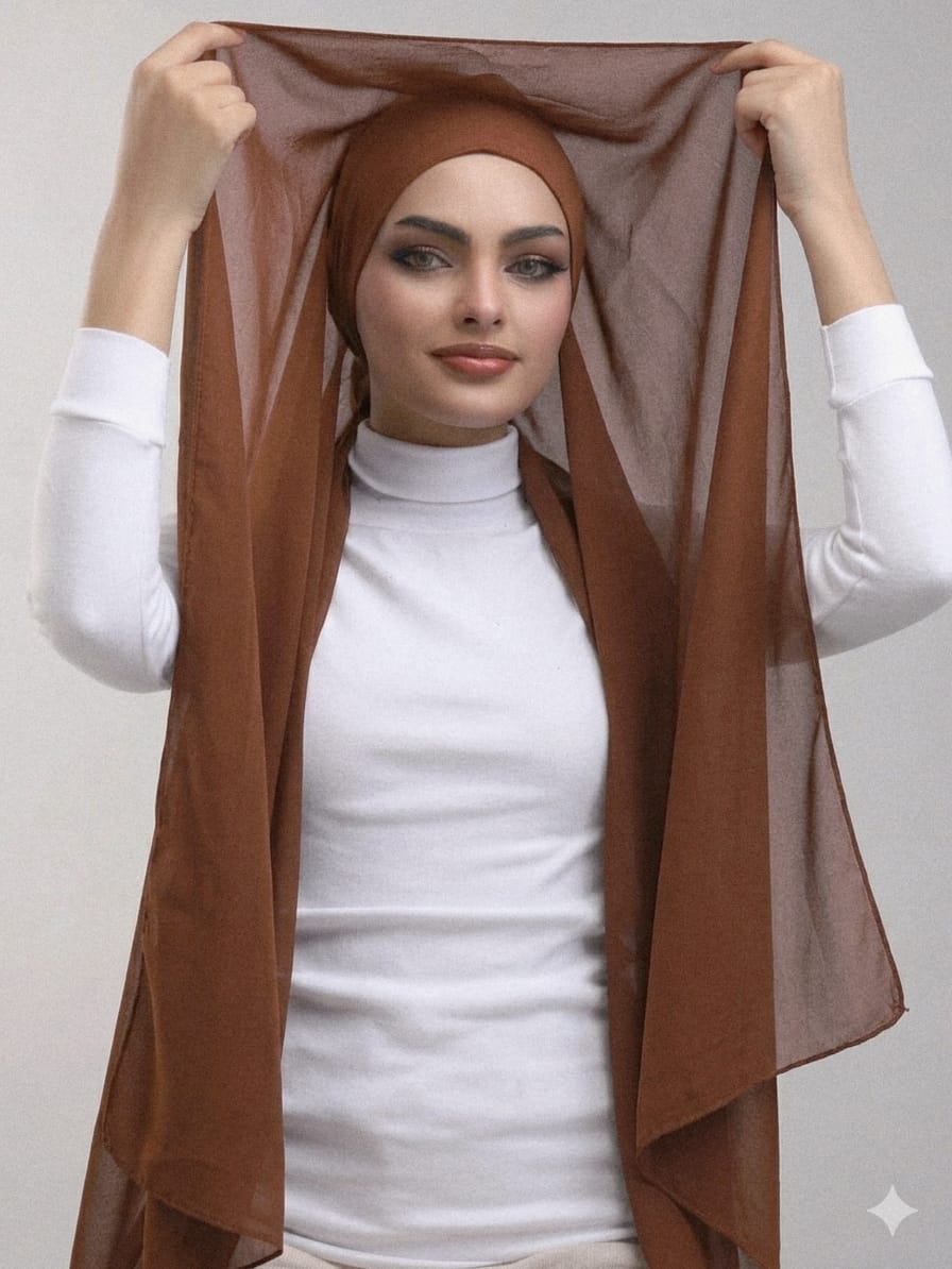 Instant Georgette Hijab With Built-in Magnets Warm Brown