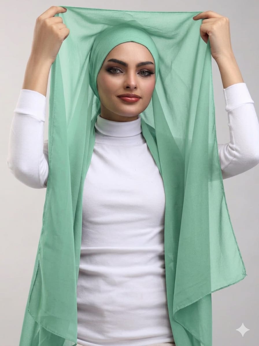 Instant Georgette Hijab With Built-in Magnets Mint green