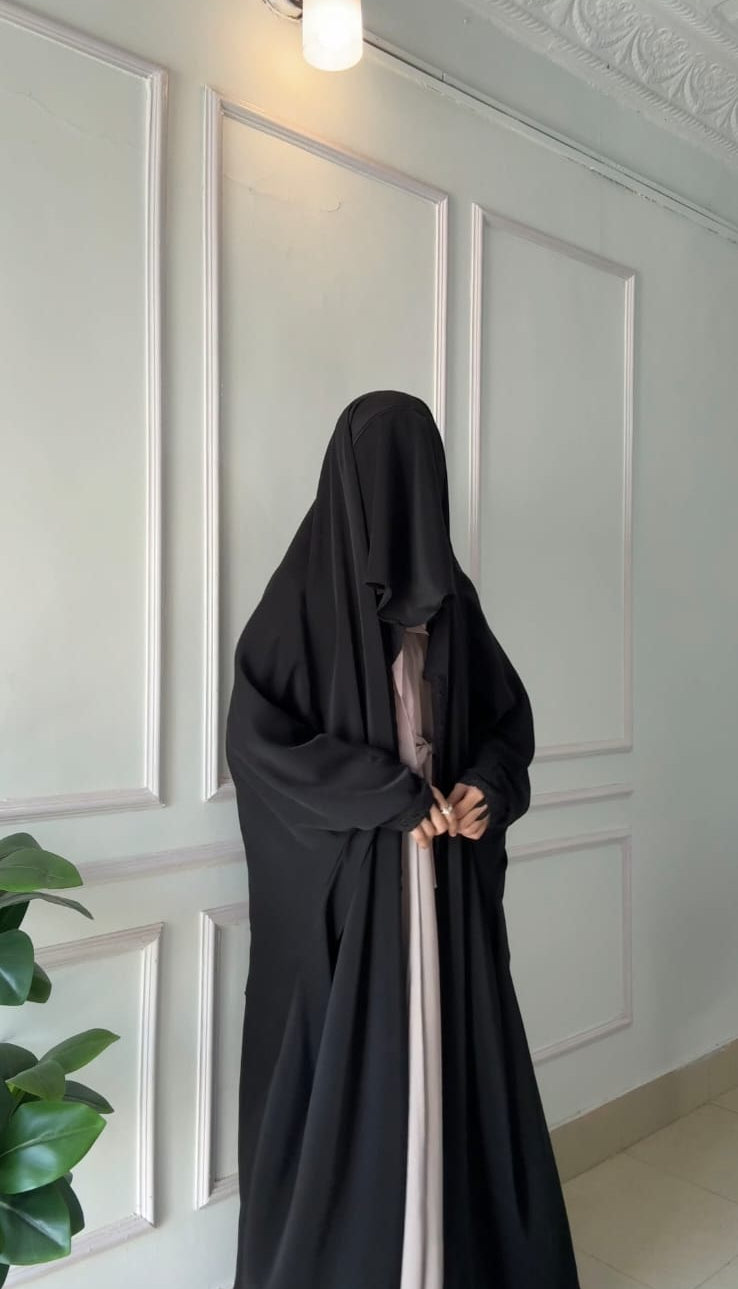 Front Open Iraqi Abaya With Lace & Face Cover