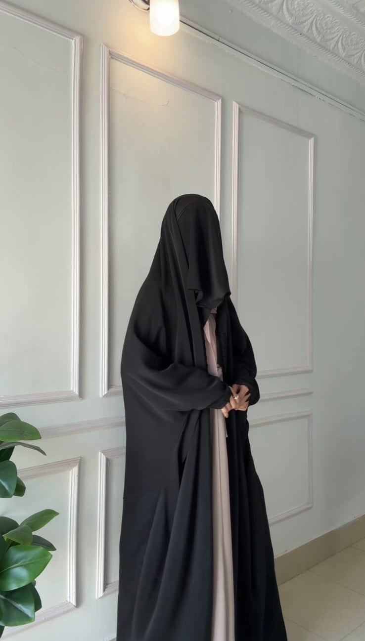 Front Open Iraqi Abaya With Lace & Face Cover