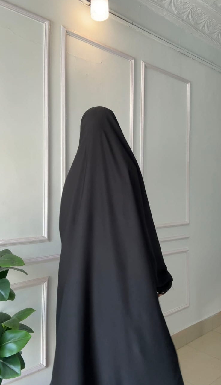 Front Open Iraqi Abaya With Lace & Face Cover