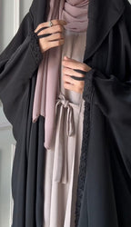 Front Open Iraqi Abaya With Lace & Face Cover