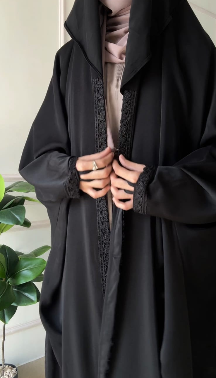 Front Open Iraqi Abaya With Lace & Face Cover