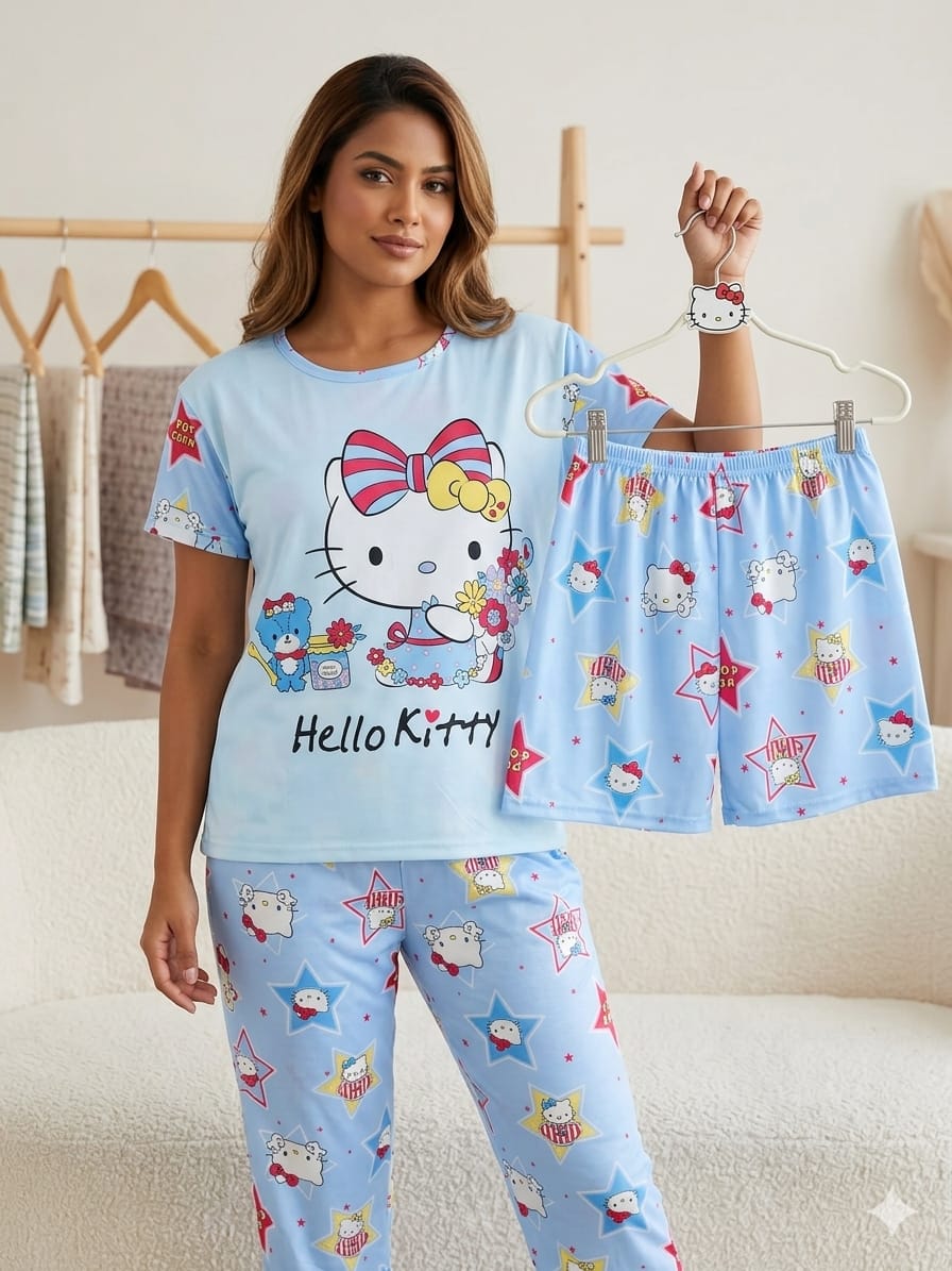 3 Piece Printed Night Suit