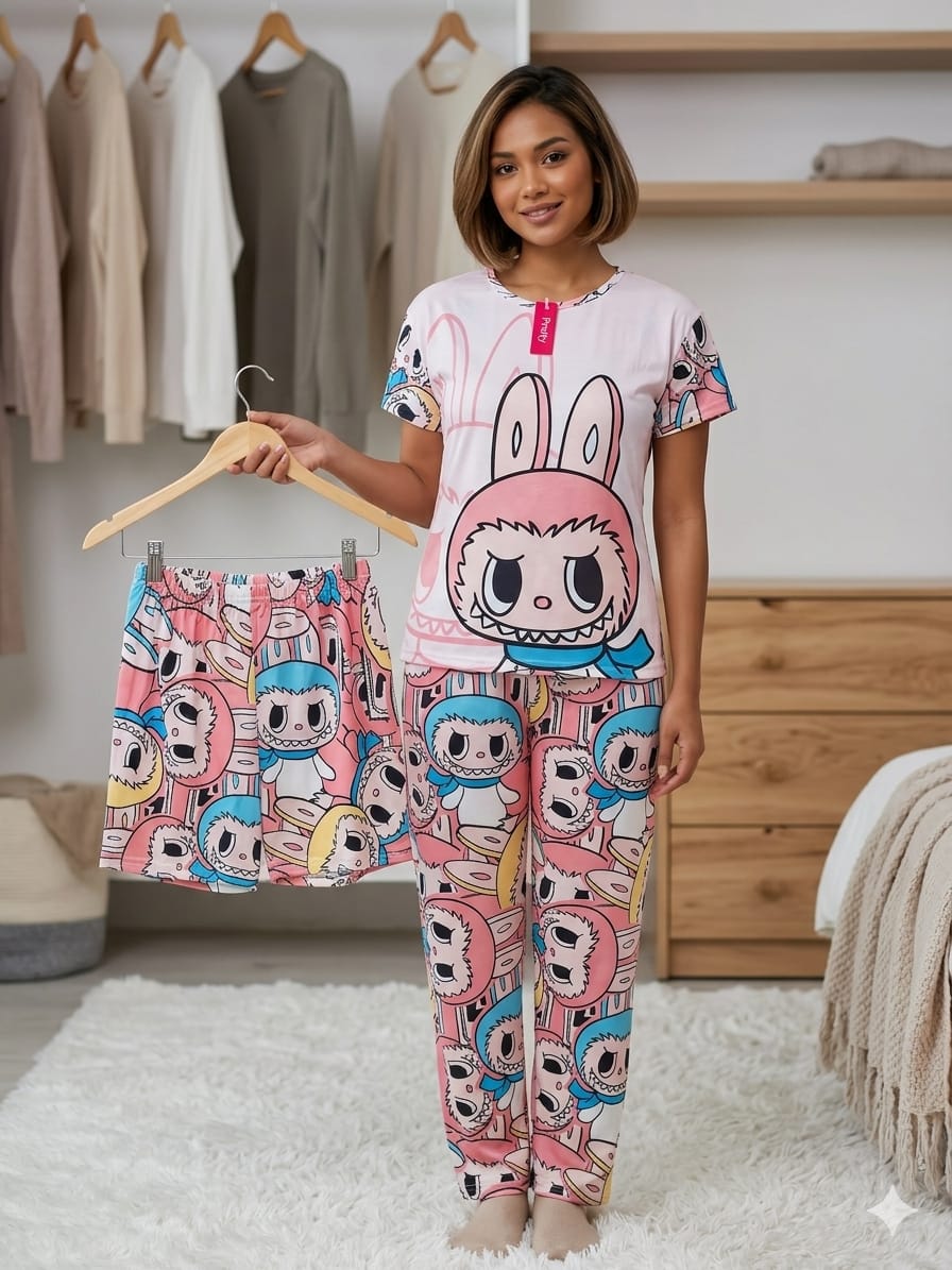 3 Piece Printed Night Suit