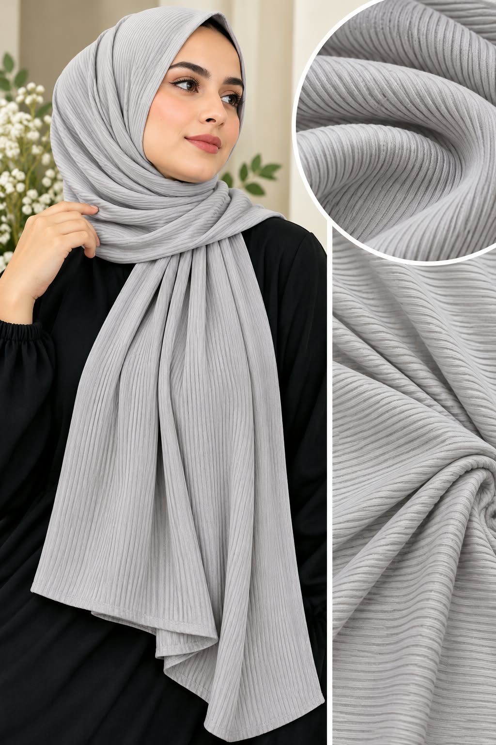 Premium Ribbed Jersey Scarf Silver Grey