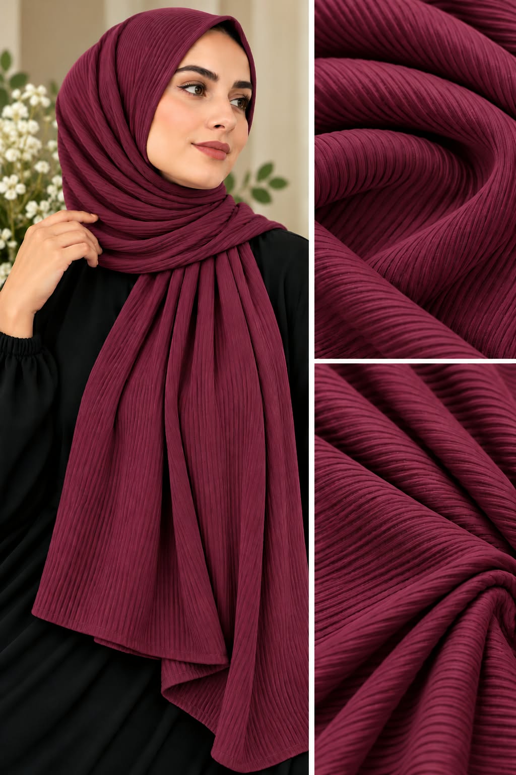 Premium Ribbed Jersey Scarf Rose Mehroon
