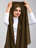 Instant Georgette Hijab With Built-in Magnets Olive Army Brown
