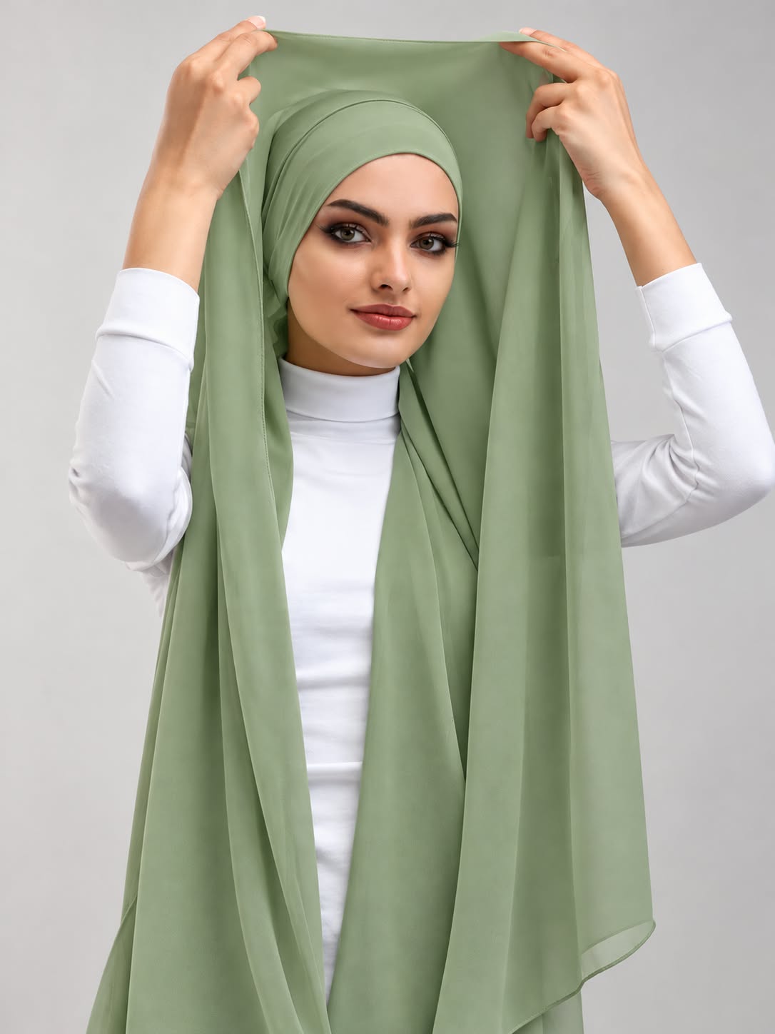 Instant Georgette Hijab With Built-in Magnets Sage Green