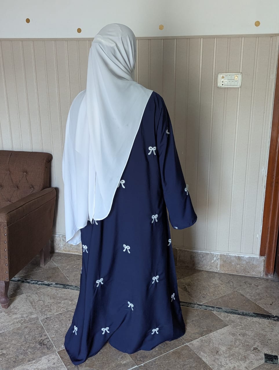 Embroidered Maxi Bow Abaya