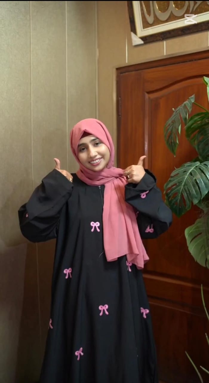 Embroidered Maxi Bow Abaya