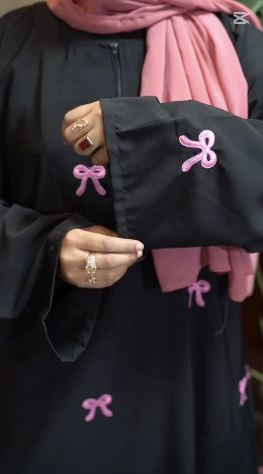 Embroidered Maxi Bow Abaya