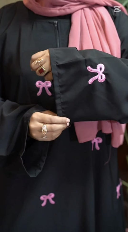 Embroidered Maxi Bow Abaya