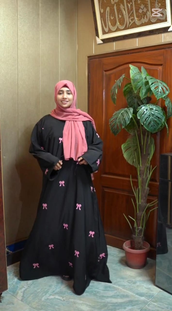 Embroidered Maxi Bow Abaya