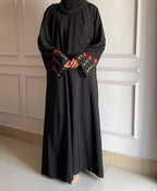 Sleeves Embroidered Abaya Rose