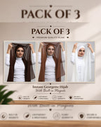 Instant Georgette Hijab with Built-in Magnets — Pack of 3