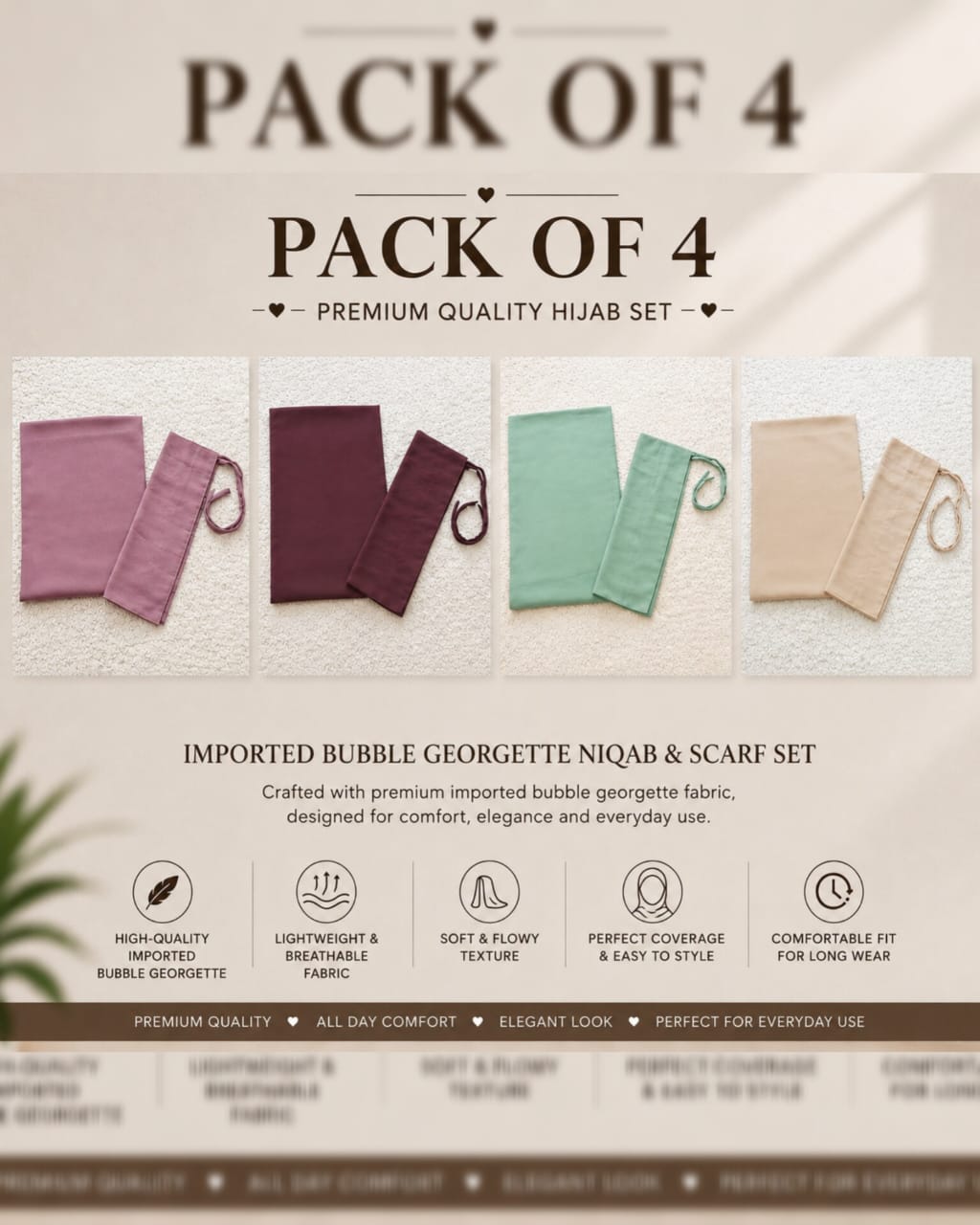 Imported Bubble Georgette Niqab & Scarf Set Pack Of  4