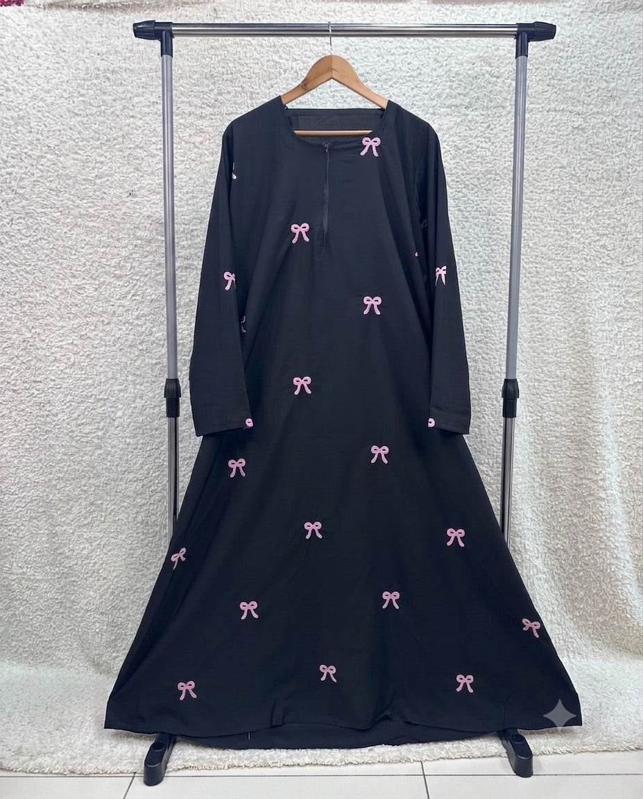 Embroidered Maxi Bow Abaya